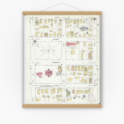 Old map wall art mockup — magnetic wood frame on white wall — Sanborn Fire Insurance Map from Grand Haven, Ottawa County, Michigan (1920), Sheet #0010