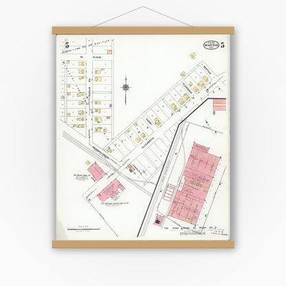 Old map wall art mockup — magnetic wood frame on white wall — Sanborn Fire Insurance Map from Minerva, Stark And Carroll Counties, Ohio (1925), Sheet #0005