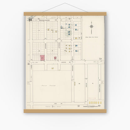 Old map wall art mockup — magnetic wood frame on white wall — Sanborn Fire Insurance Map from Miami Beach, Dade County, Florida (1921), Sheet #0009