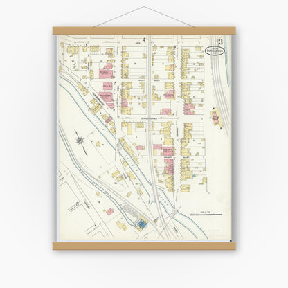 Old map wall art mockup — magnetic wood frame on white wall — Sanborn Fire Insurance Map from Duncannon, Perry County, Pennsylvania (1911), Sheet #0003