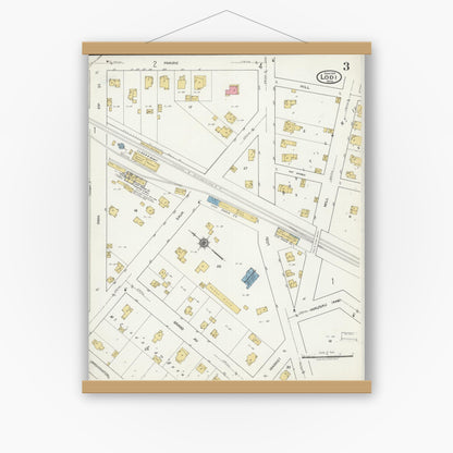 Old map wall art mockup — magnetic wood frame on white wall — Sanborn Fire Insurance Map from Lodi, Columbia County, Wisconsin (1919), Sheet #0003