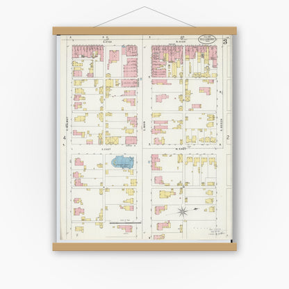 Old map wall art mockup — magnetic wood frame on white wall — Sanborn Fire Insurance Map from Hillsboro, Highland County, Ohio (1898), Sheet #0003