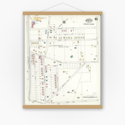 Old map wall art mockup — magnetic wood frame on white wall — Sanborn Fire Insurance Map from Ambler, Montgomery County, Pennsylvania (1921), Sheet #0010