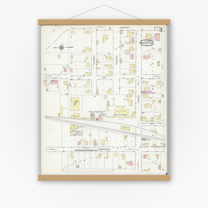 Old map wall art mockup — magnetic wood frame on white wall — Sanborn Fire Insurance Map from Winchester, Scott County, Illinois (1914), Sheet #0003