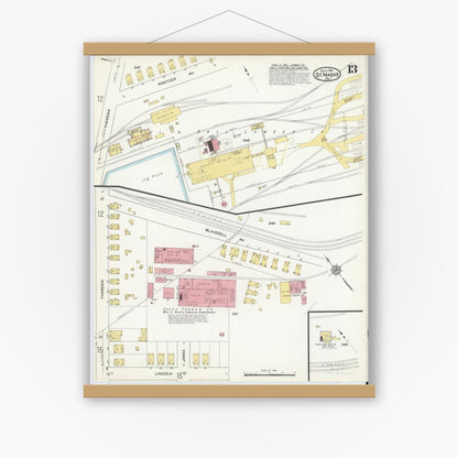 Old map wall art mockup — magnetic wood frame on white wall — Sanborn Fire Insurance Map from Saint Marys, Elk County, Pennsylvania (1915), Sheet #0013