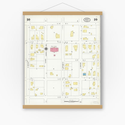 Old map wall art mockup — magnetic wood frame on white wall — Sanborn Fire Insurance Map from Ocala, Marion County, Florida (1924), Sheet #0010
