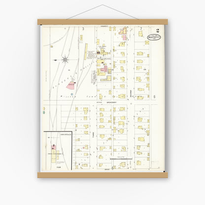 Old map wall art mockup — magnetic wood frame on white wall — Sanborn Fire Insurance Map from Webster City, Hamilton County, Iowa (1907), Sheet #0002