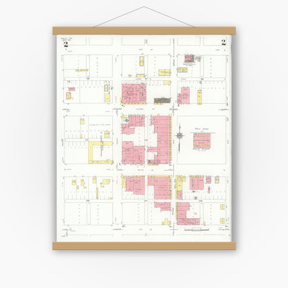 Old map wall art mockup — magnetic wood frame on white wall — Sanborn Fire Insurance Map from Ralls, Crosby County, Texas (1934), Sheet #0002