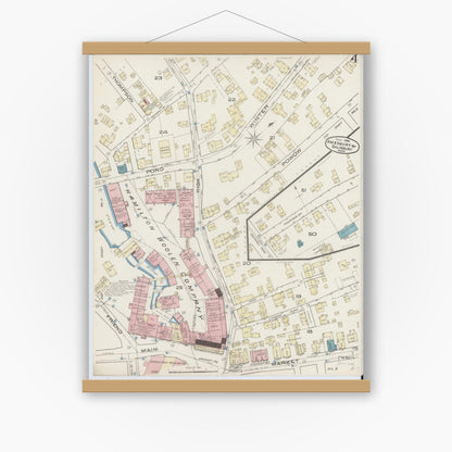Old map wall art mockup — magnetic wood frame on white wall — Sanborn Fire Insurance Map from Amesbury, Essex County, Massachusetts (1885), Sheet #0004