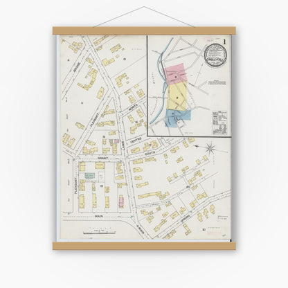 Old map wall art mockup — magnetic wood frame on white wall — Sanborn Fire Insurance Map from South Hadley Falls, Hampshire County, Massachusetts (1889) - Complete Map Set