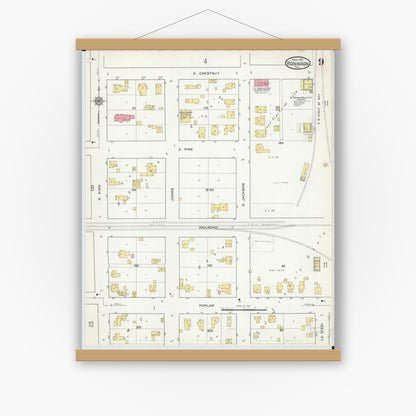 Old map wall art mockup — magnetic wood frame on white wall — Sanborn Fire Insurance Map from Robinson, Crawford County, Illinois (1916), Sheet #0009