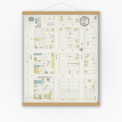 Old map wall art mockup — magnetic wood frame on white wall — Sanborn Fire Insurance Map from Baird, Callahan County, Texas (1896) - Complete Map Set