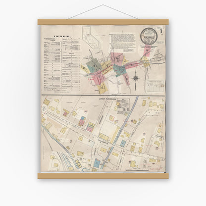 Old map wall art mockup — magnetic wood frame on white wall — Sanborn Fire Insurance Map from Placerville, El Dorado County, California (1940) - Complete Map Set