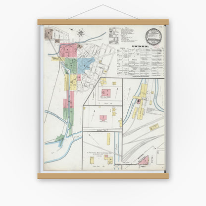 Old map wall art mockup — magnetic wood frame on white wall — Sanborn Fire Insurance Map from Benton Harbor, Berrien County, Michigan (1895), Sheet #0001