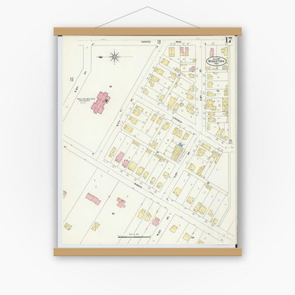Old map wall art mockup — magnetic wood frame on white wall — Sanborn Fire Insurance Map from Middletown, Butler County, Ohio (1907), Sheet #0017