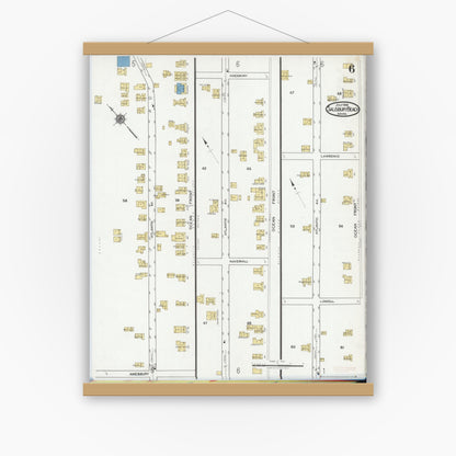 Old map wall art mockup — magnetic wood frame on white wall — Sanborn Fire Insurance Map from Salisbury, Essex County, Massachusetts (1919), Sheet #0006