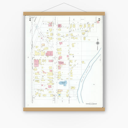 Old map wall art mockup — magnetic wood frame on white wall — Sanborn Fire Insurance Map from Roseville, Perry And Muskingum Counties, Ohio (1946), Sheet #0002