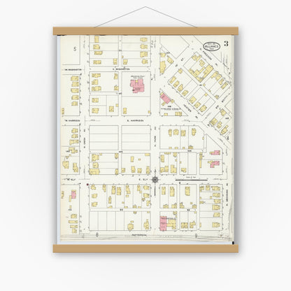 Old map wall art mockup — magnetic wood frame on white wall — Sanborn Fire Insurance Map from Alliance, Stark County, Ohio (1911), Sheet #0003