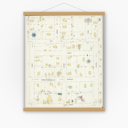 Old map wall art mockup — magnetic wood frame on white wall — Sanborn Fire Insurance Map from Tolono, Champaign County, Illinois (1907), Sheet #0003