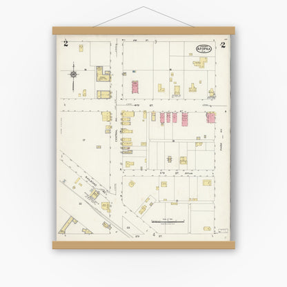 Old map wall art mockup — magnetic wood frame on white wall — Sanborn Fire Insurance Map from Apopka, Orange County, Florida (1924), Sheet #0002