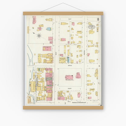 Old map wall art mockup — magnetic wood frame on white wall — Sanborn Fire Insurance Map from Ridgway, Elk County, Pennsylvania (1898), Sheet #0002