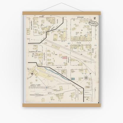 Old map wall art mockup — magnetic wood frame on white wall — Sanborn Fire Insurance Map from Beaumont, Jefferson County, Texas (1885), Sheet #0002