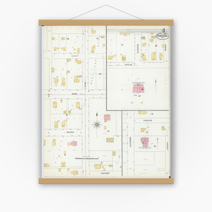 Old map wall art mockup — magnetic wood frame on white wall — Sanborn Fire Insurance Map from Robinson, Crawford County, Illinois (1906), Sheet #0004