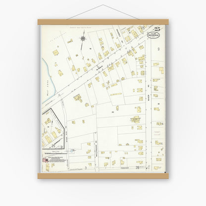 Old map wall art mockup — magnetic wood frame on white wall — Sanborn Fire Insurance Map from Patchogue, Suffolk County, New York (1910), Sheet #0025