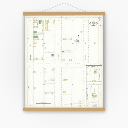Old map wall art mockup — magnetic wood frame on white wall — Sanborn Fire Insurance Map from Azusa, Los Angeles County, California (1897), Sheet #0004