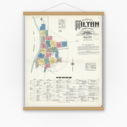 Old map wall art mockup — magnetic wood frame on white wall — Sanborn Fire Insurance Map from Milton, Northumberland County, Pennsylvania (1913) - Complete Map Set