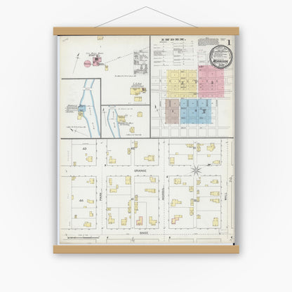 Old map wall art mockup — magnetic wood frame on white wall — Sanborn Fire Insurance Map from Morrison, Whiteside County, Illinois (1892) - Complete Map Set