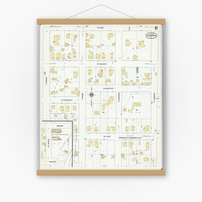 Old map wall art mockup — magnetic wood frame on white wall — Sanborn Fire Insurance Map from Robinson, Crawford County, Illinois (1910), Sheet #0006