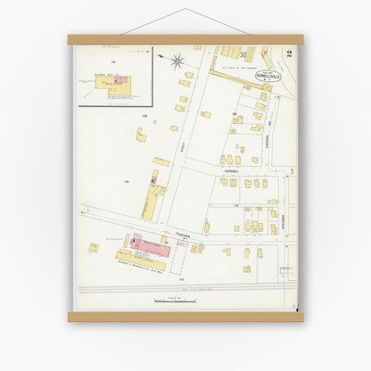 Old map wall art mockup — magnetic wood frame on white wall — Sanborn Fire Insurance Map from Hornell, Steuben County, New York (1904) - Complete Map Set