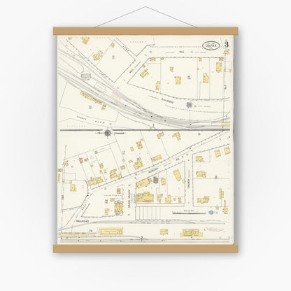 Old map wall art mockup — magnetic wood frame on white wall — Sanborn Fire Insurance Map from Colfax, Placer County, California (1910), Sheet #0003