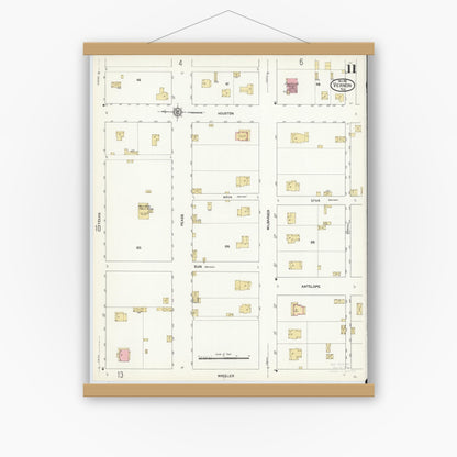 Old map wall art mockup — magnetic wood frame on white wall — Sanborn Fire Insurance Map from Vernon, Wilbarger County, Texas (1912), Sheet #0011