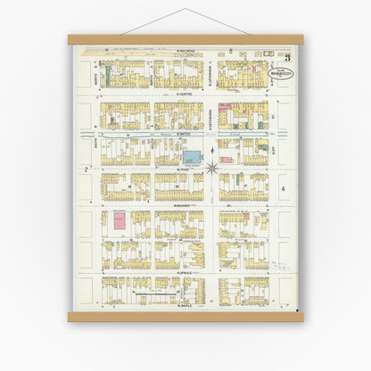 Old map wall art mockup — magnetic wood frame on white wall — Sanborn Fire Insurance Map from Mahanoy City, Schuylkill County, Pennsylvania (1902), Sheet #0003