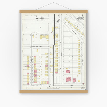 Old map wall art mockup — magnetic wood frame on white wall — Sanborn Fire Insurance Map from Whiting, Lake County, Indiana (1901), Sheet #0005