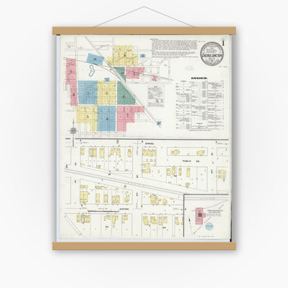 Old map wall art mockup — magnetic wood frame on white wall — Sanborn Fire Insurance Map from Chicago Junction, Huron County, Ohio (1911), Sheet #0001