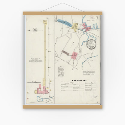 Old map wall art mockup — magnetic wood frame on white wall — Sanborn Fire Insurance Map from Hingham, Plymouth County, Massachusetts (1893) - Complete Map Set
