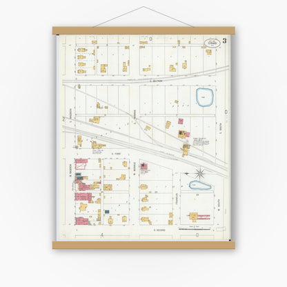Old map wall art mockup — magnetic wood frame on white wall — Sanborn Fire Insurance Map from Girard, Macoupin County, Illinois (1906), Sheet #0003