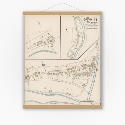Old map wall art mockup — magnetic wood frame on white wall — Sanborn Fire Insurance Map from Nanticoke, Luzerne County, Pennsylvania (1920), Sheet #0034