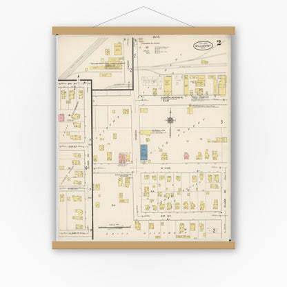 Old map wall art mockup — magnetic wood frame on white wall — Sanborn Fire Insurance Map from Willoughby, Lake County, Ohio (1922), Sheet #0002