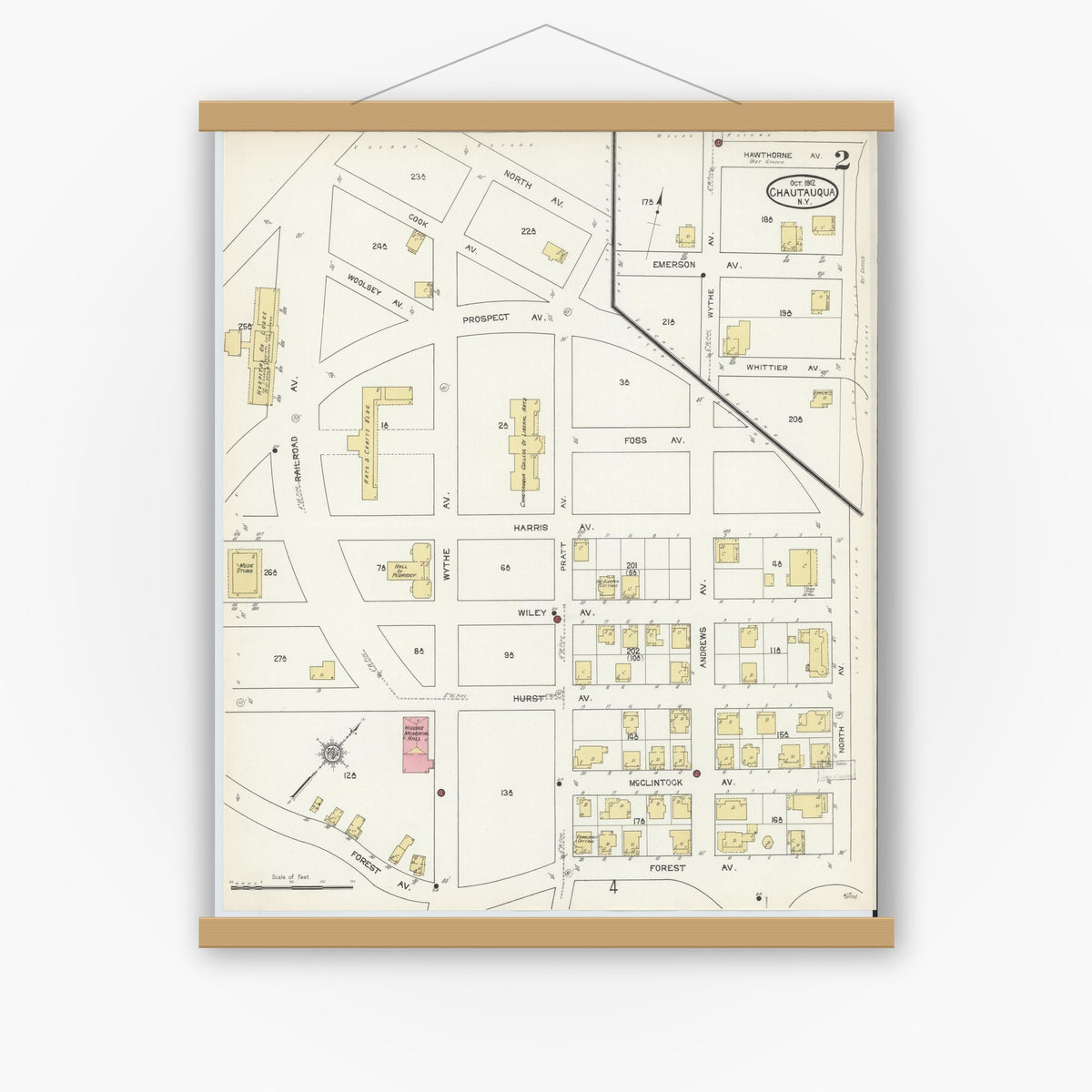 Old map wall art mockup — magnetic wood frame on white wall — Sanborn Fire Insurance Map from Chautauqua, Chautauqua County, New York (1912), Sheet #0002
