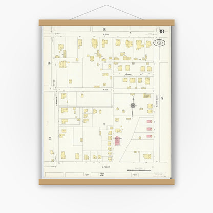Old map wall art mockup — magnetic wood frame on white wall — Sanborn Fire Insurance Map from Tyler, Smith County, Texas (1912), Sheet #0018
