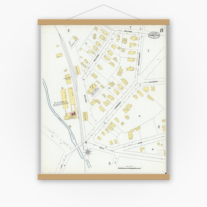Old map wall art mockup — magnetic wood frame on white wall — Sanborn Fire Insurance Map from Hamilton, Madison County, New York (1901), Sheet #0008