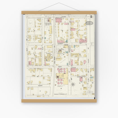 Old map wall art mockup — magnetic wood frame on white wall — Sanborn Fire Insurance Map from Toronto, Jefferson County, Ohio (1892), Sheet #0002