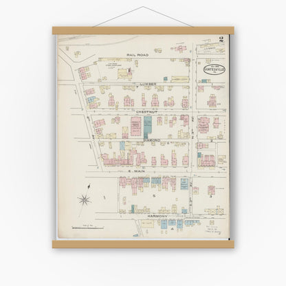 Old map wall art mockup — magnetic wood frame on white wall — Sanborn Fire Insurance Map from Coatesville, Chester County, Pennsylvania (1886), Sheet #0002