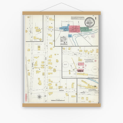 Old map wall art mockup — magnetic wood frame on white wall — Sanborn Fire Insurance Map from Hancock, Delaware County, New York (1903), Sheet #0001