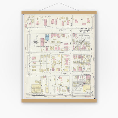 Old map wall art mockup — magnetic wood frame on white wall — Sanborn Fire Insurance Map from Hannibal, Marion County, Missouri (1890), Sheet #0008