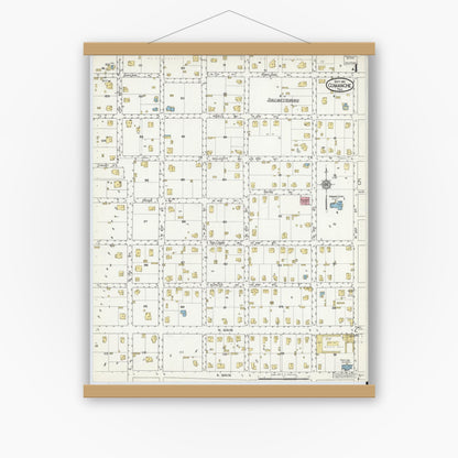 Old map wall art mockup — magnetic wood frame on white wall — Sanborn Fire Insurance Map from Comanche, Comanche County, Texas (1915), Sheet #0004